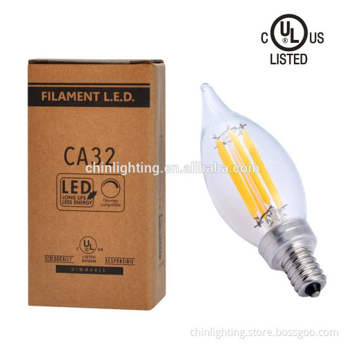 Chinlighting UL and cUL listed C32 B11 5W Candle flame led lamp filament light